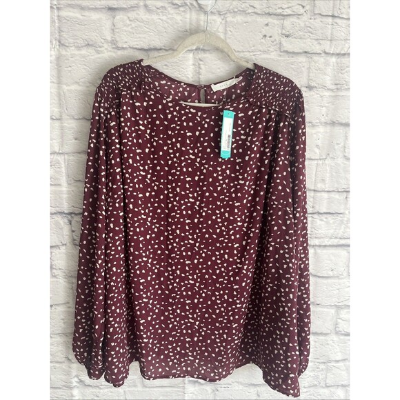 Lush Women’s NWT Madison Burgundy Abstract Casual Career Blouse Size 3X - Picture 1 of 7